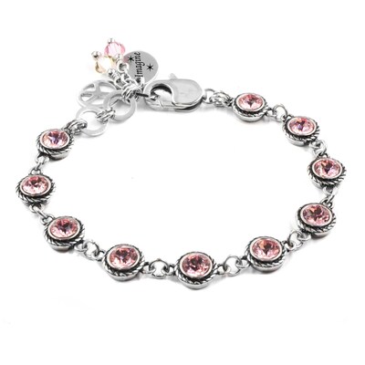 Minimalist October Birthstone Bracelet, Birthday Gift, Peace Charm, Austrian Crystals, Adjustable Non Tarnish Stainless - image1
